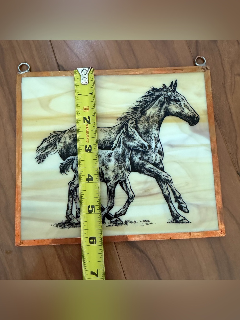 Vintage Tiffany Style Slag Glass Frame Panel Horse Foal Opalescent Copper Foil - Picture 3 of 6